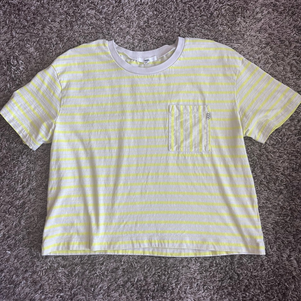 Vans Yellow and Cream Striped Tee